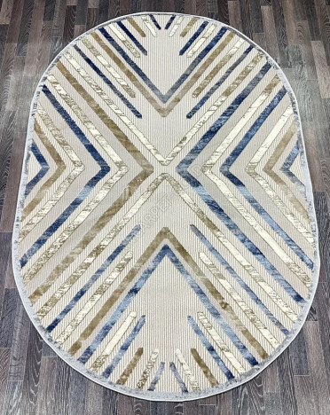 Ковер турецкий D037A Semnan (Полиэстер хит-сет, бежевый, серый) овальный