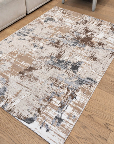 Ковер турецкий D051A Белла (Полиэстер хит-сет, бежевый, серый)